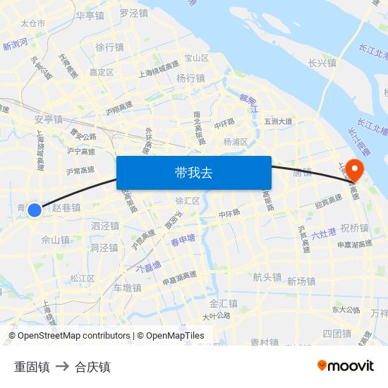 重固镇 to 合庆镇 map