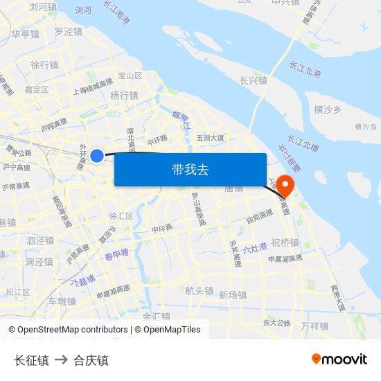 长征镇 to 合庆镇 map