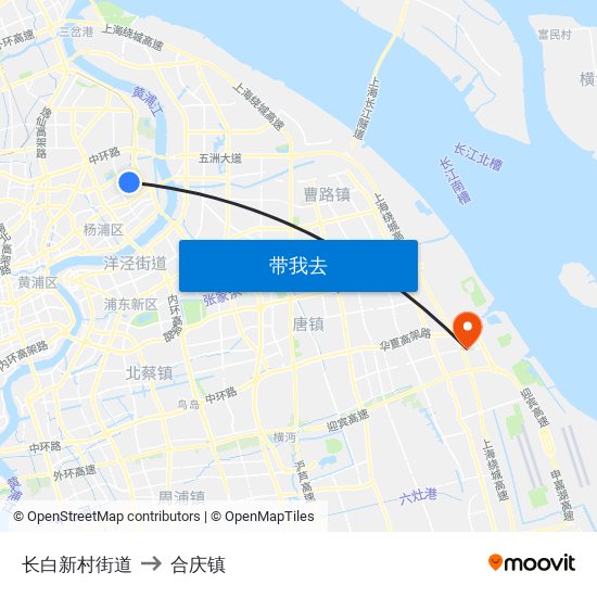 长白新村街道 to 合庆镇 map