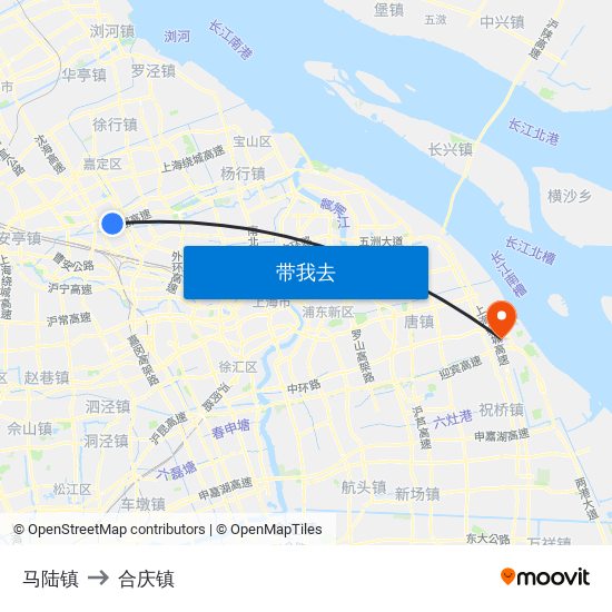 马陆镇 to 合庆镇 map
