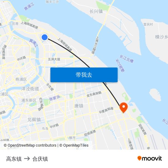 高东镇 to 合庆镇 map