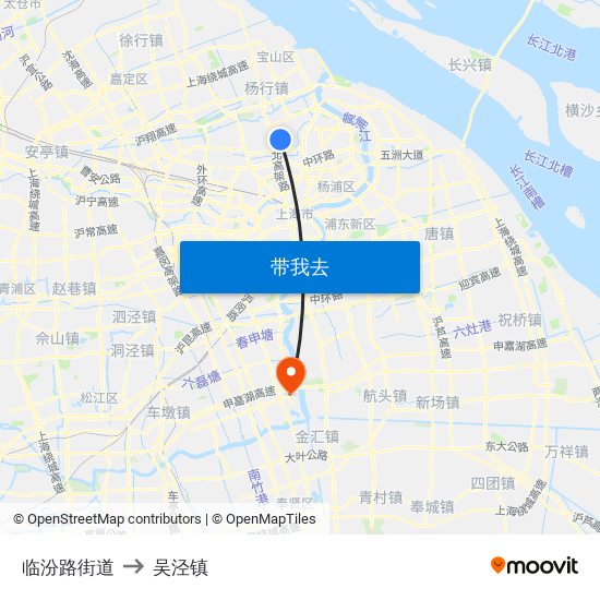 临汾路街道 to 吴泾镇 map