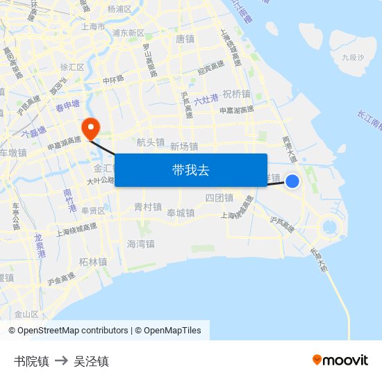 书院镇 to 吴泾镇 map