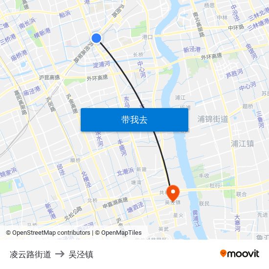 凌云路街道 to 吴泾镇 map