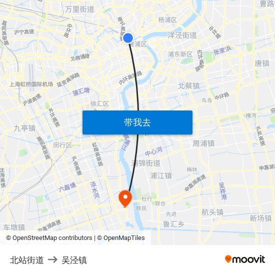 北站街道 to 吴泾镇 map