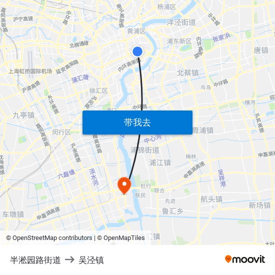 半淞园路街道 to 吴泾镇 map