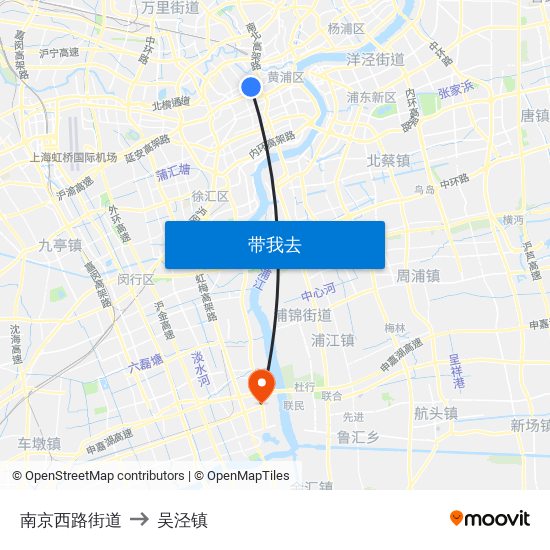 南京西路街道 to 吴泾镇 map