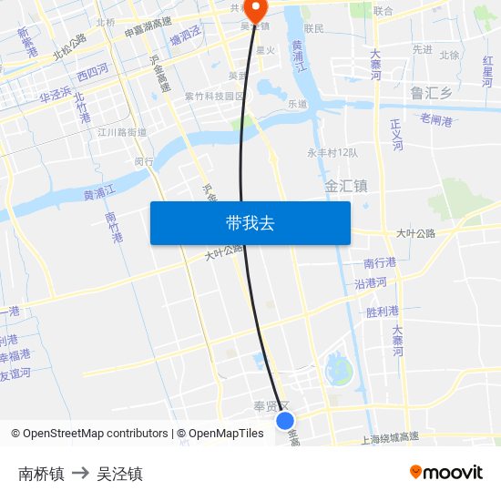 南桥镇 to 吴泾镇 map