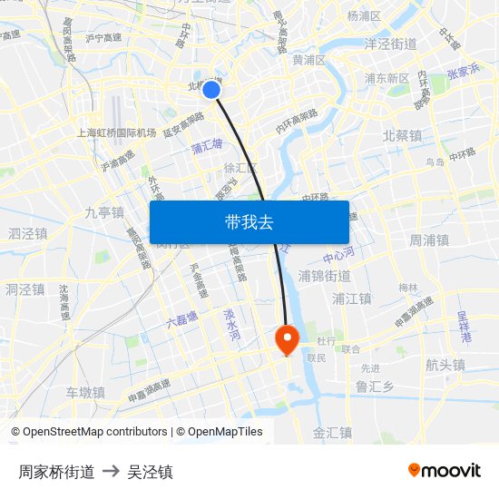 周家桥街道 to 吴泾镇 map