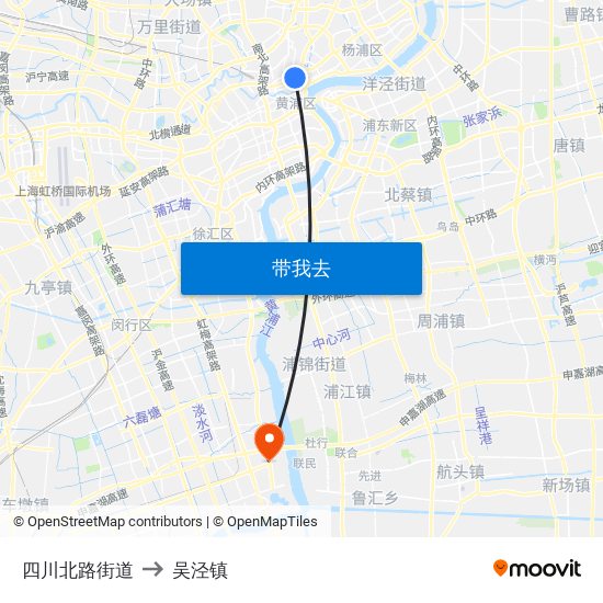 四川北路街道 to 吴泾镇 map