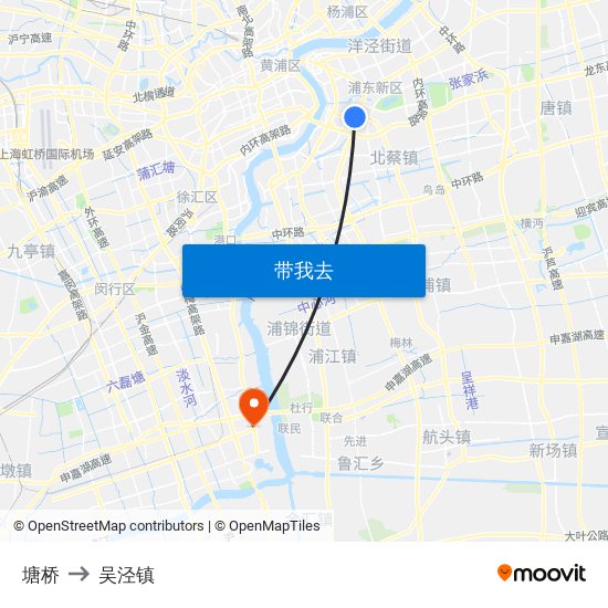 塘桥 to 吴泾镇 map