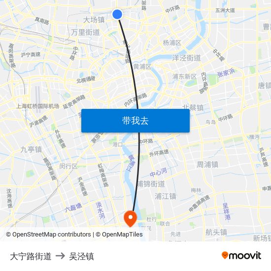 大宁路街道 to 吴泾镇 map
