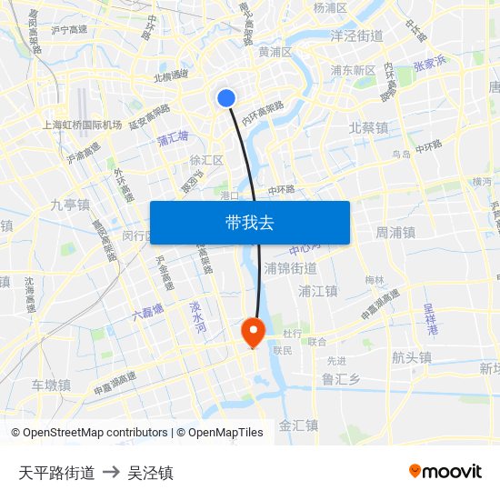 天平路街道 to 吴泾镇 map
