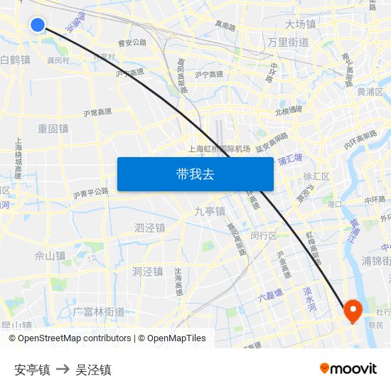 安亭镇 to 吴泾镇 map