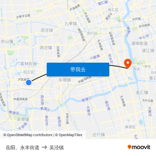 岳阳、永丰街道 to 吴泾镇 map