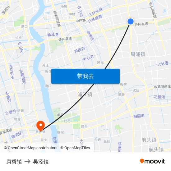 康桥镇 to 吴泾镇 map