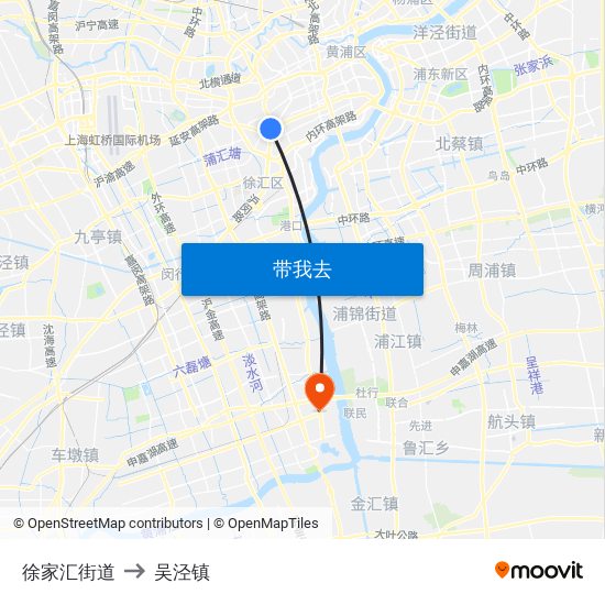 徐家汇街道 to 吴泾镇 map