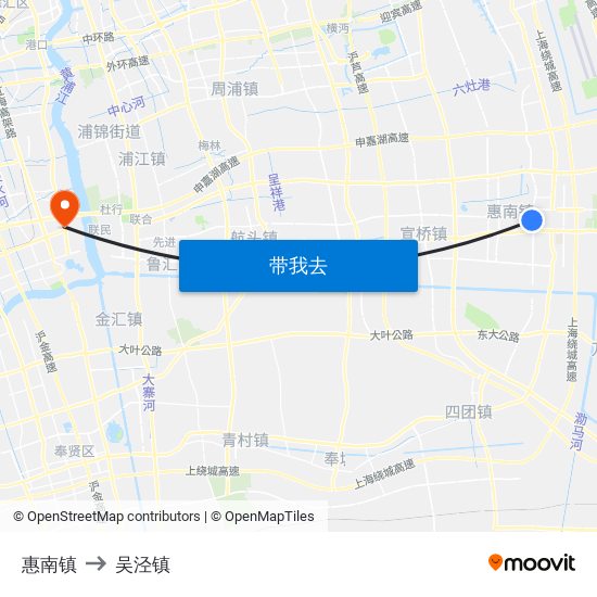惠南镇 to 吴泾镇 map