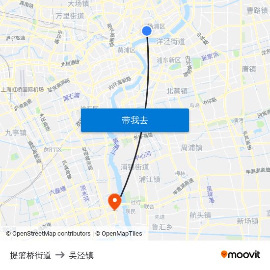 提篮桥街道 to 吴泾镇 map