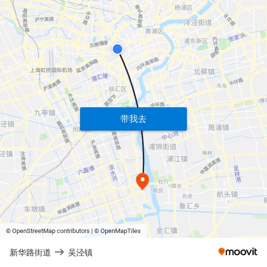 新华路街道 to 吴泾镇 map