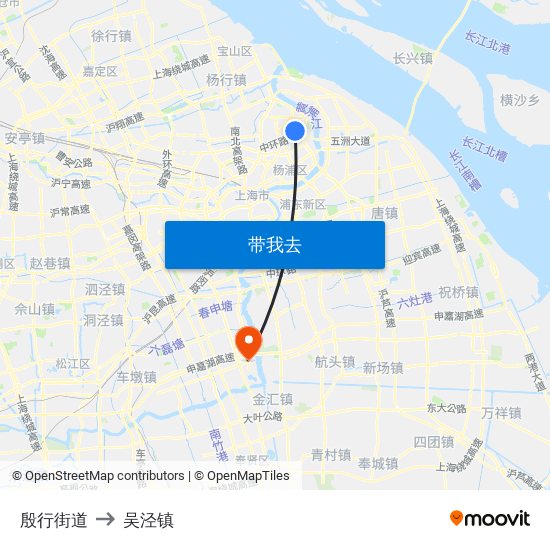 殷行街道 to 吴泾镇 map
