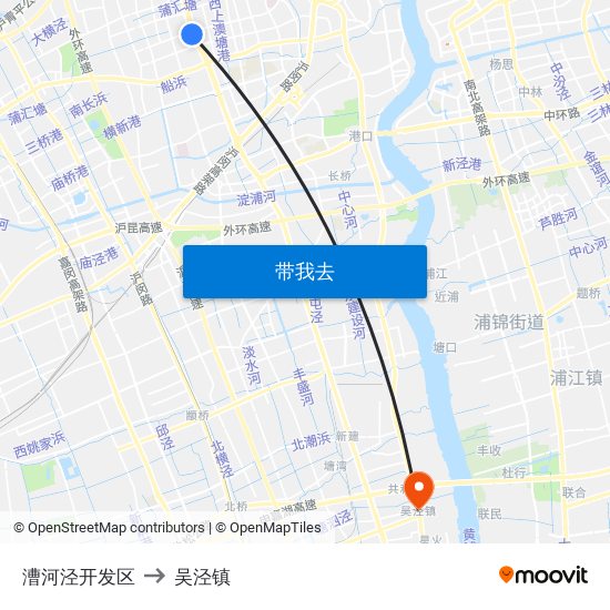漕河泾开发区 to 吴泾镇 map
