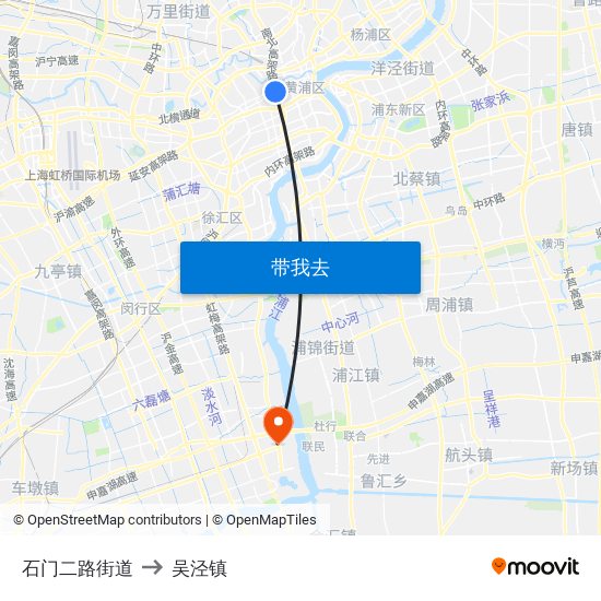 石门二路街道 to 吴泾镇 map