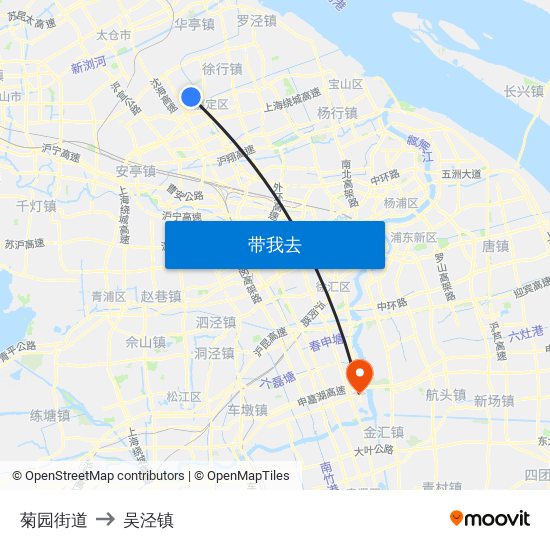 菊园街道 to 吴泾镇 map