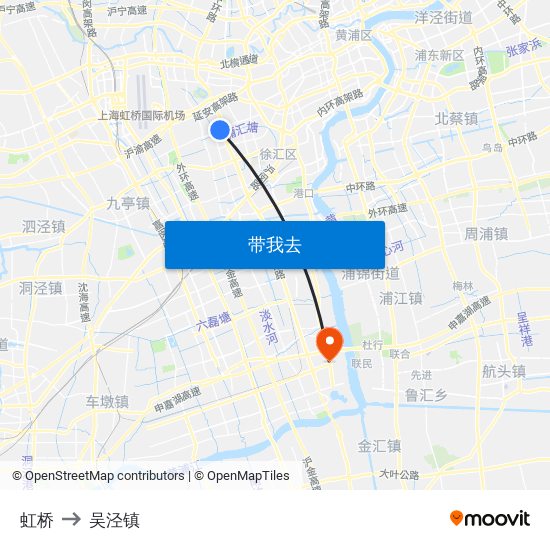 虹桥 to 吴泾镇 map