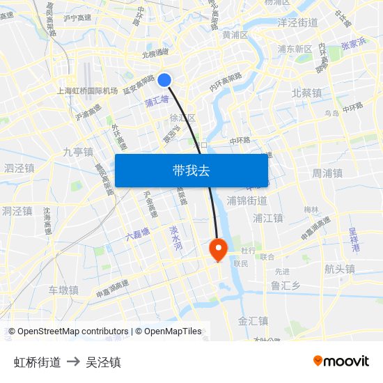 虹桥街道 to 吴泾镇 map