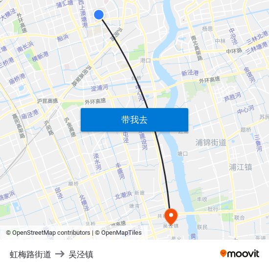 虹梅路街道 to 吴泾镇 map