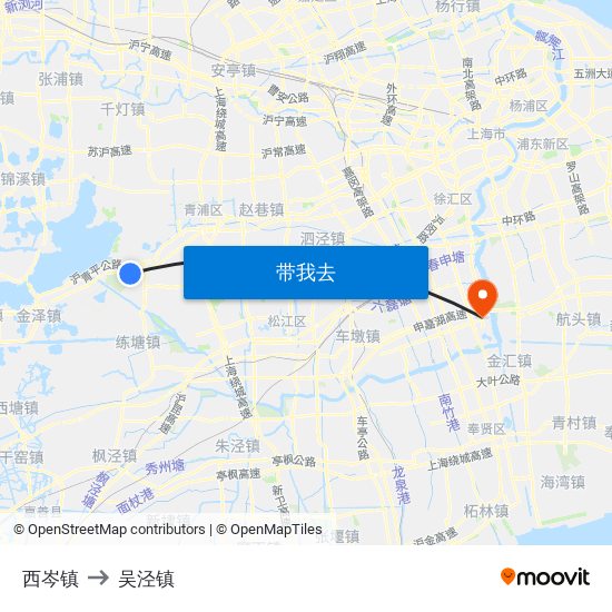 西岑镇 to 吴泾镇 map