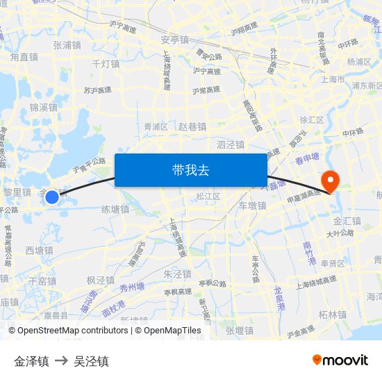 金泽镇 to 吴泾镇 map