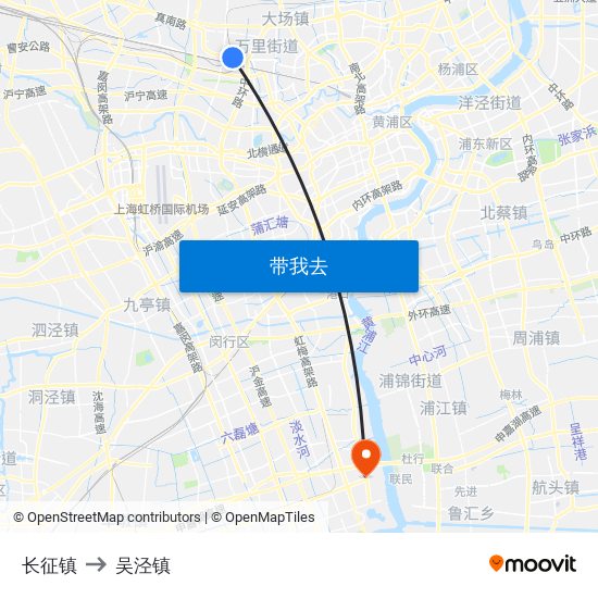 长征镇 to 吴泾镇 map