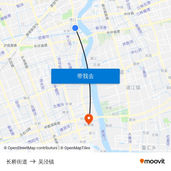 长桥街道 to 吴泾镇 map