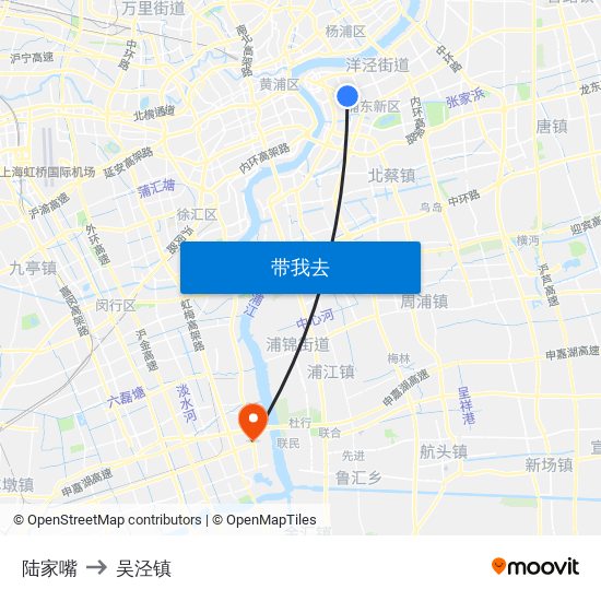 陆家嘴 to 吴泾镇 map