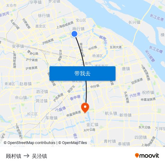 顾村镇 to 吴泾镇 map