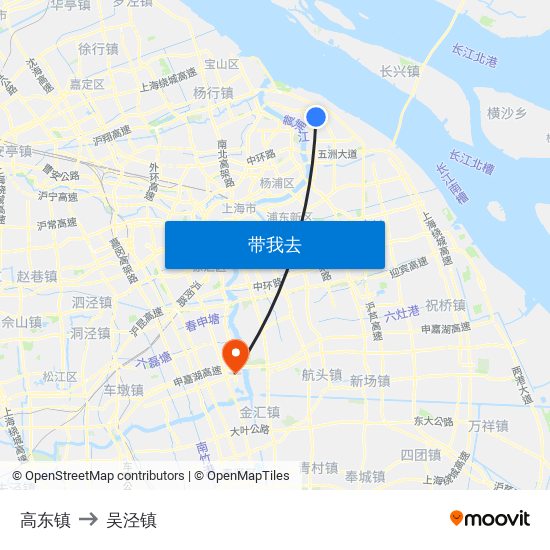 高东镇 to 吴泾镇 map