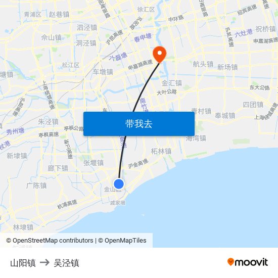 山阳镇 to 吴泾镇 map