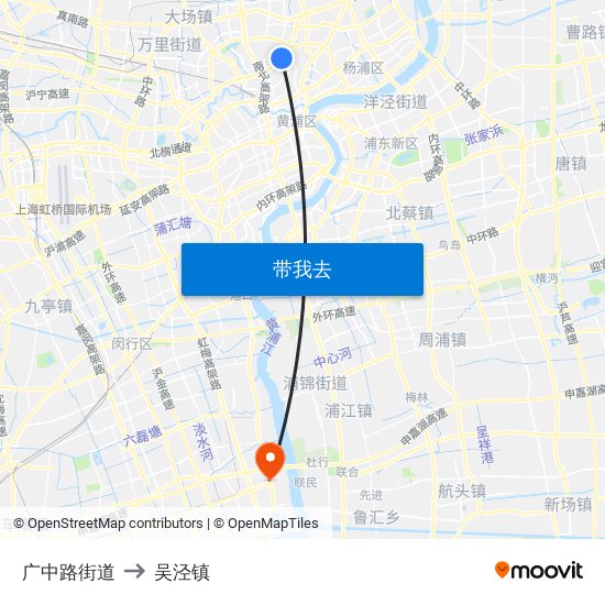 广中路街道 to 吴泾镇 map