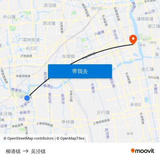 柳港镇 to 吴泾镇 map