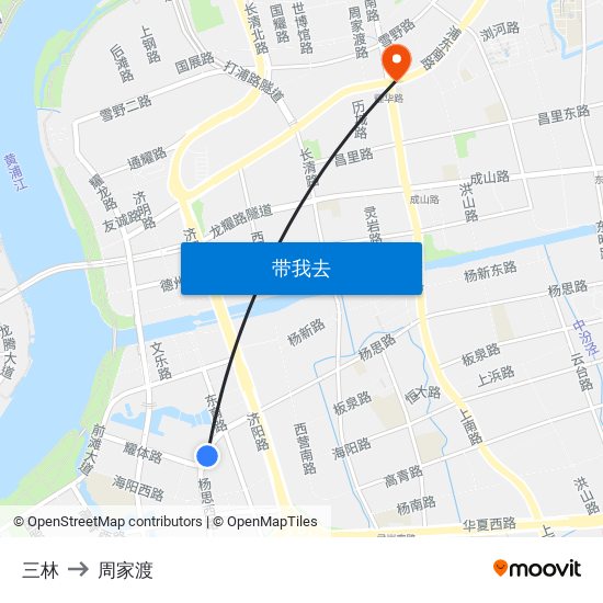 三林 to 周家渡 map