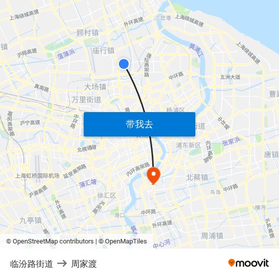 临汾路街道 to 周家渡 map