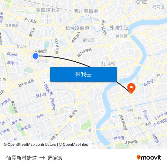 仙霞新村街道 to 周家渡 map