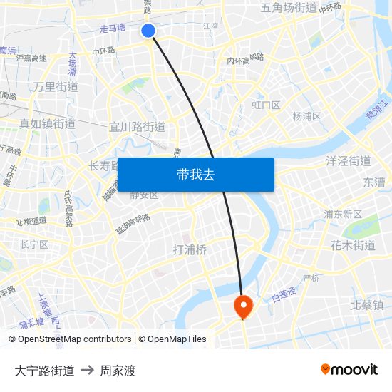 大宁路街道 to 周家渡 map