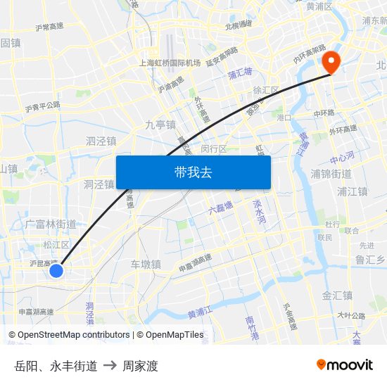 岳阳、永丰街道 to 周家渡 map