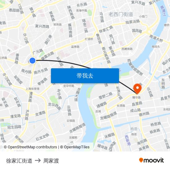 徐家汇街道 to 周家渡 map