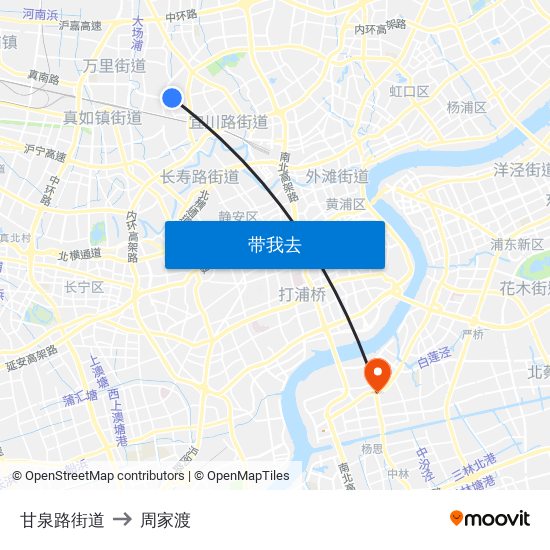 甘泉路街道 to 周家渡 map