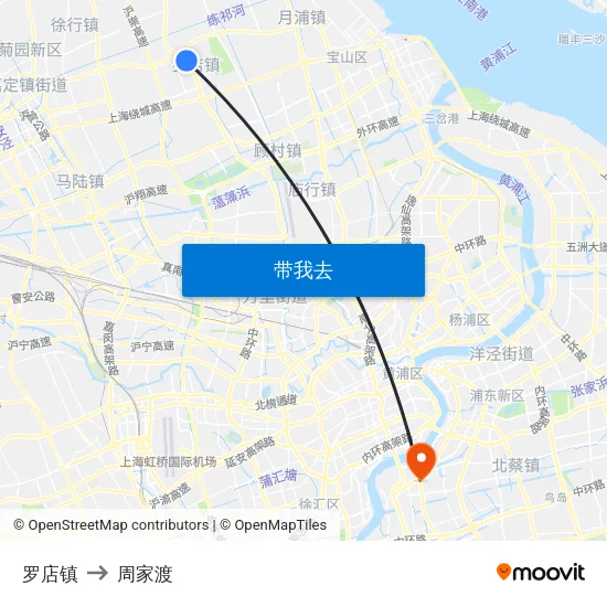 罗店镇 to 周家渡 map