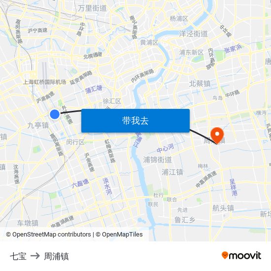 七宝 to 周浦镇 map